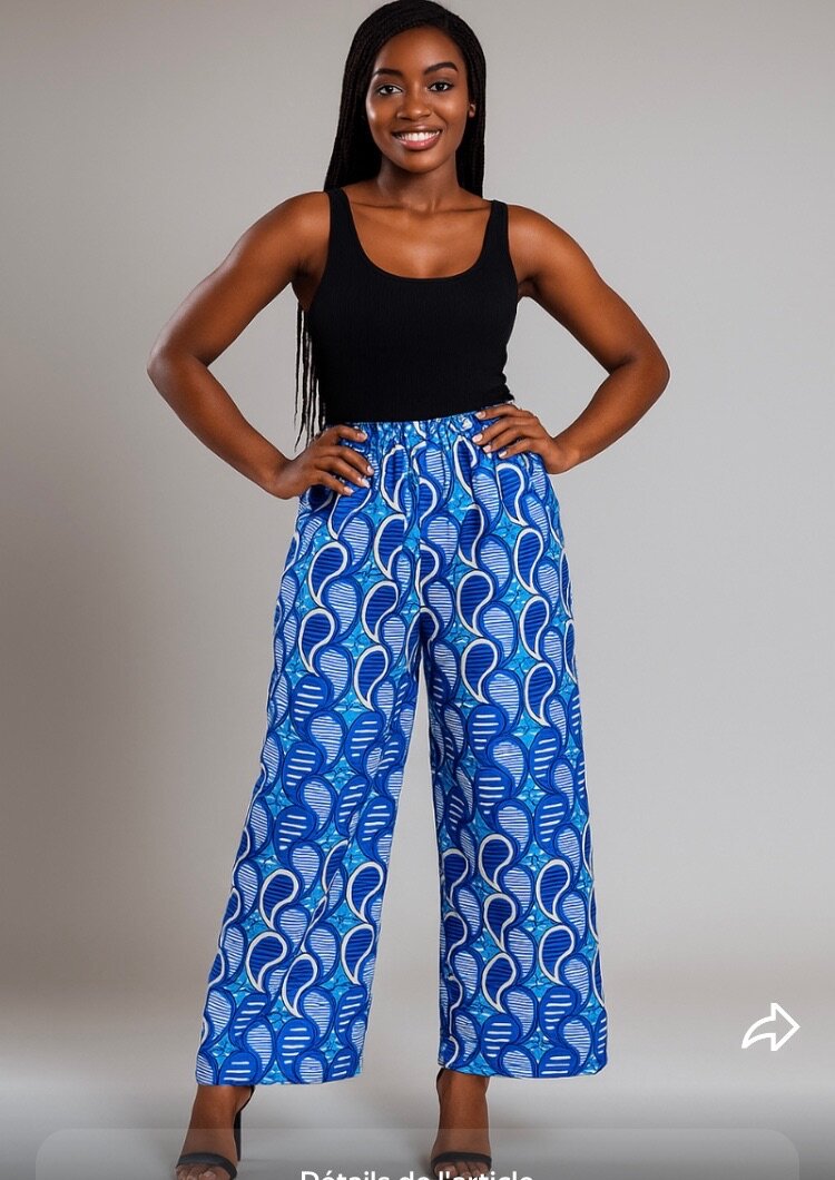 Pantalon large bleu imprimé