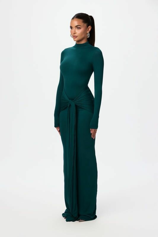 Elegant Long-Sleeve Knot Dress