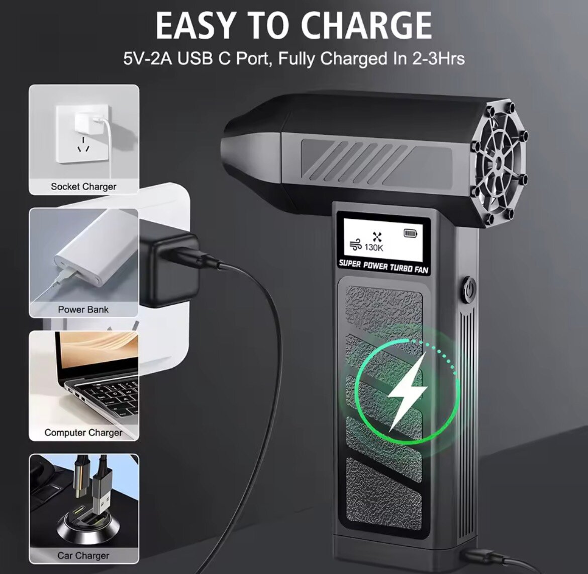 Ventilateur Turbo Portatif Rechargeable