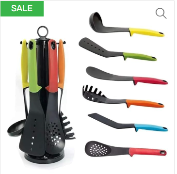 Multifunction 6pcs Nylon Kitchen Cooking Utensils with 360 Rotating Storage Stand