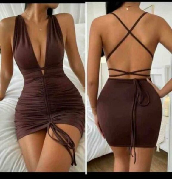 Robe marron dos croisé sexy