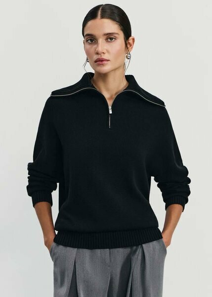 Pull noir à zip col montant femme