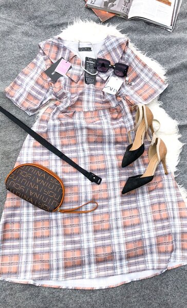 Checked capped dress