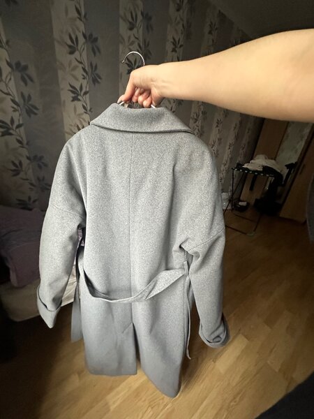 Серое пальто на весну .Качество  топ