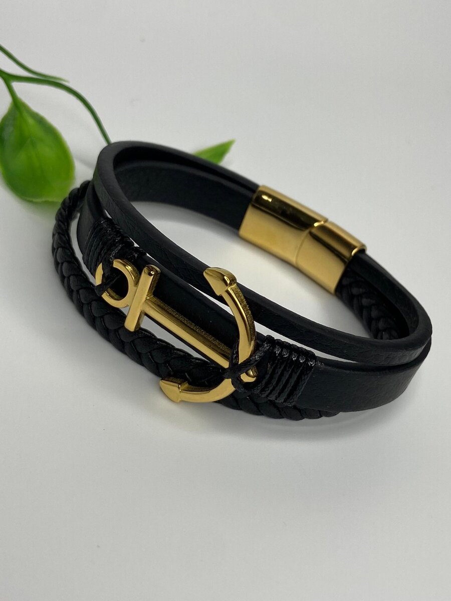 Anchor Leather Steel Bracelets