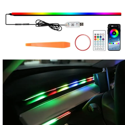 LED Symphony Ambient Light For Car Interior USB Decoration Atmosphere Neon RGB Rainbow Acrylic Strip APP Remote Control