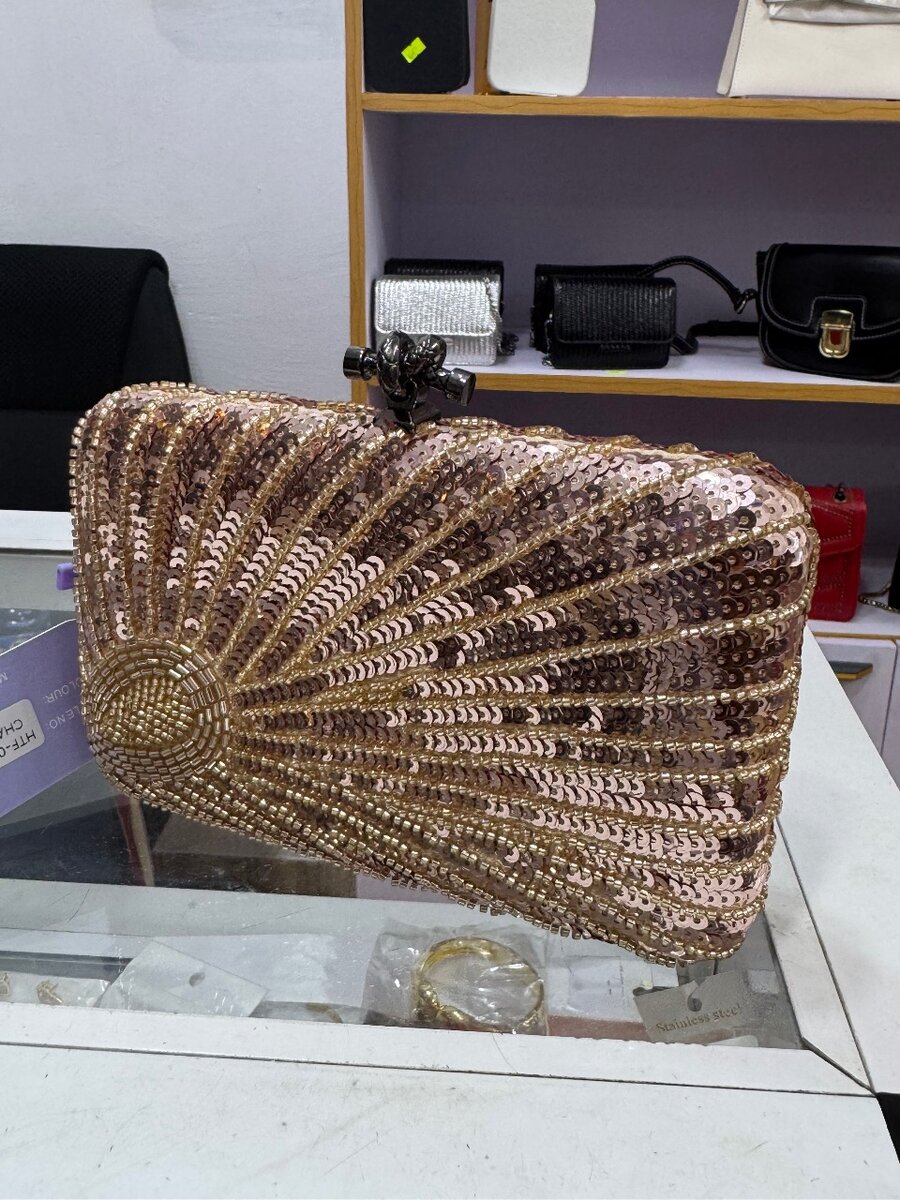 Gold  beaded with sequins luxury purse