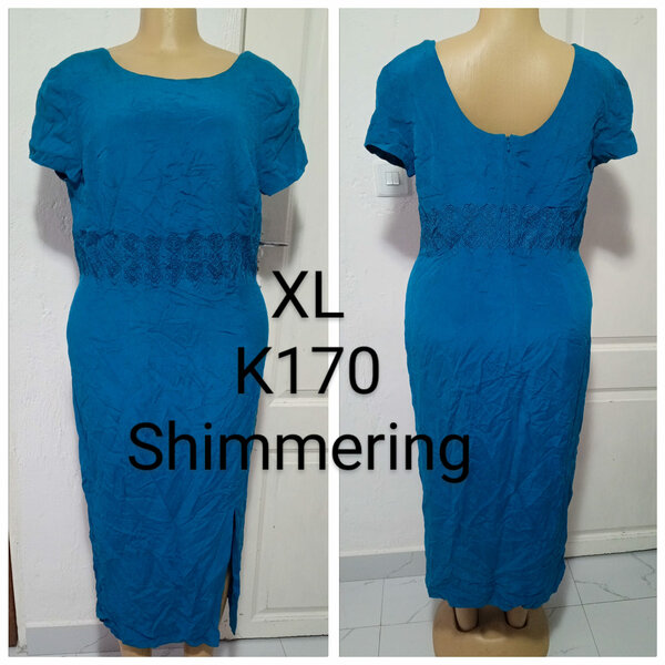 Shimmering women's long dress in blue, size XL