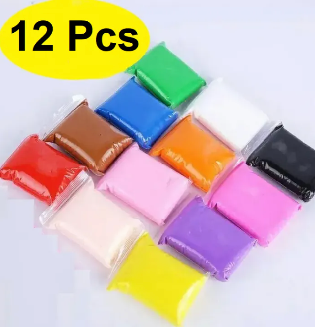 Fomic Play Dough 100% Imported Made Air Dry Polymer Clay with Free Tools Fomic Polymer Light Clay Slime Playdough For Kids With Free Tools, 12 Pcs