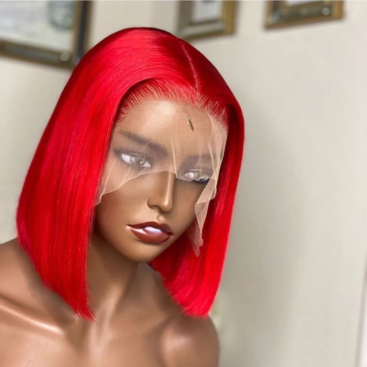 Bogo red color transparent lace front closure bob wig