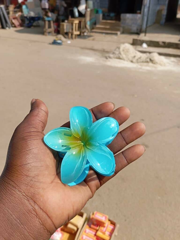 Barrette à fleurs bleues