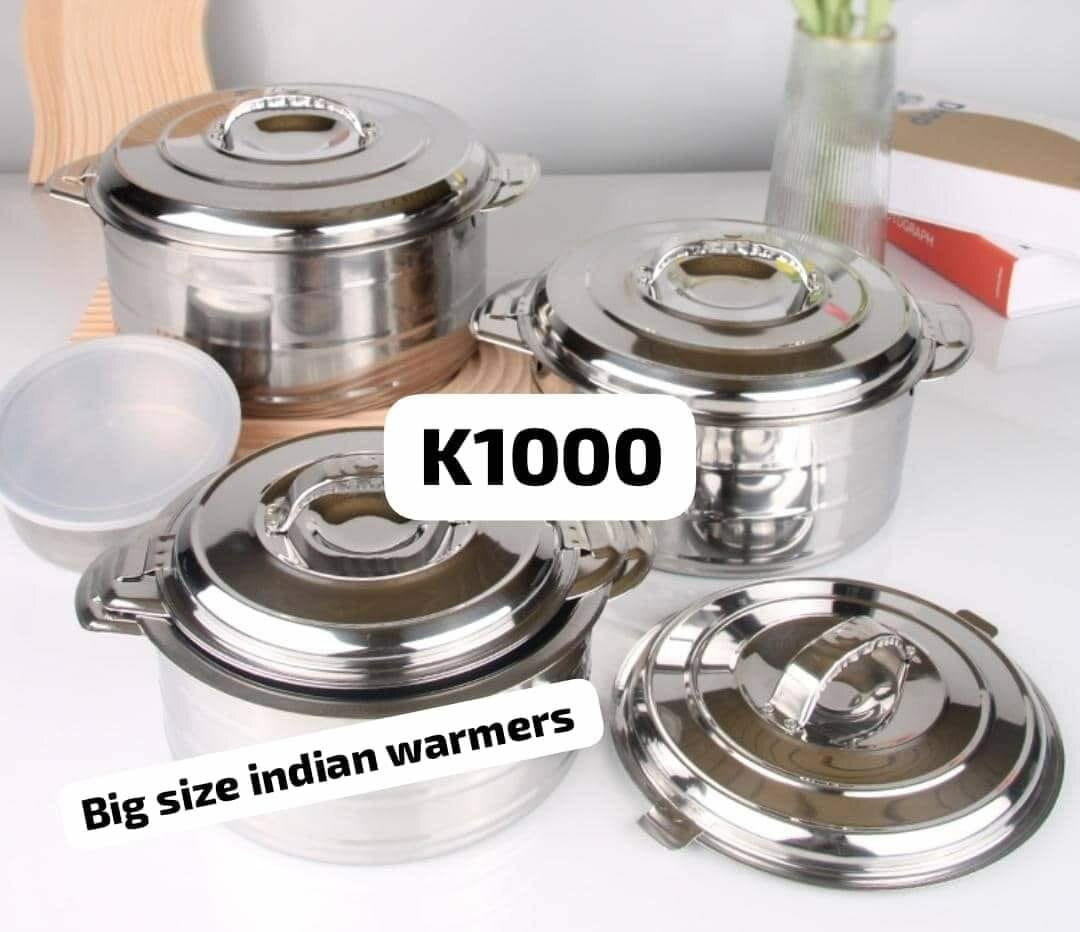 Indian food warmer big sized, 3pcs, silver
