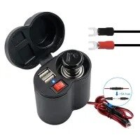 AKE - Motorcycle Dual USB Phone Charger with Cigarette Lighter, Power Adapter USB Charger Fast Charging Multipurpose waterproof can light cigarette 2-in-1.
