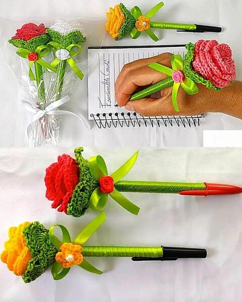 Stylos fleuris crochet
