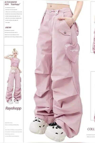 Pantalon large femme rose