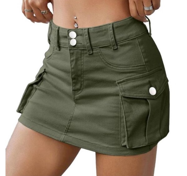 Low Waist Denim Skirts For Women's Solid Color Slim A-Line
