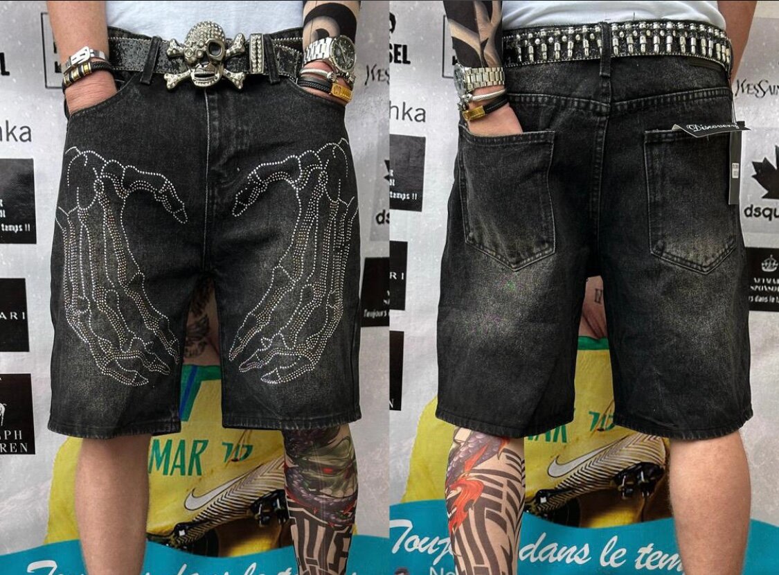 Shorts en jean noir unisexe