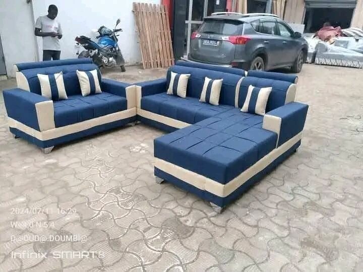 Ensemble canapé avec ottomane bleu