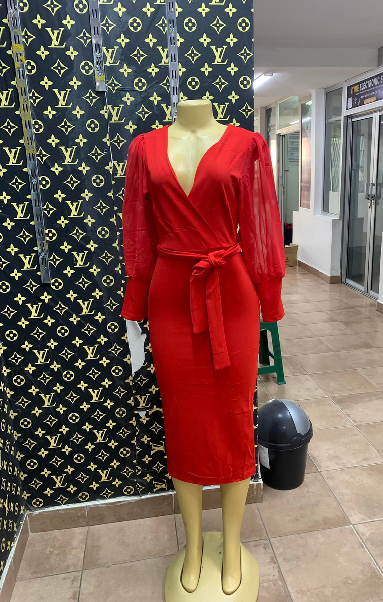 Red dress with long sleeves