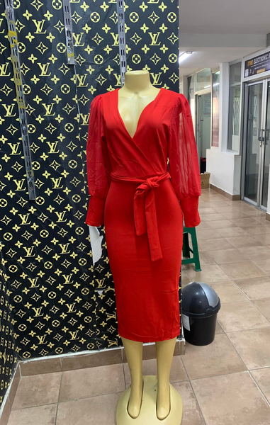 Red dress with long sleeves