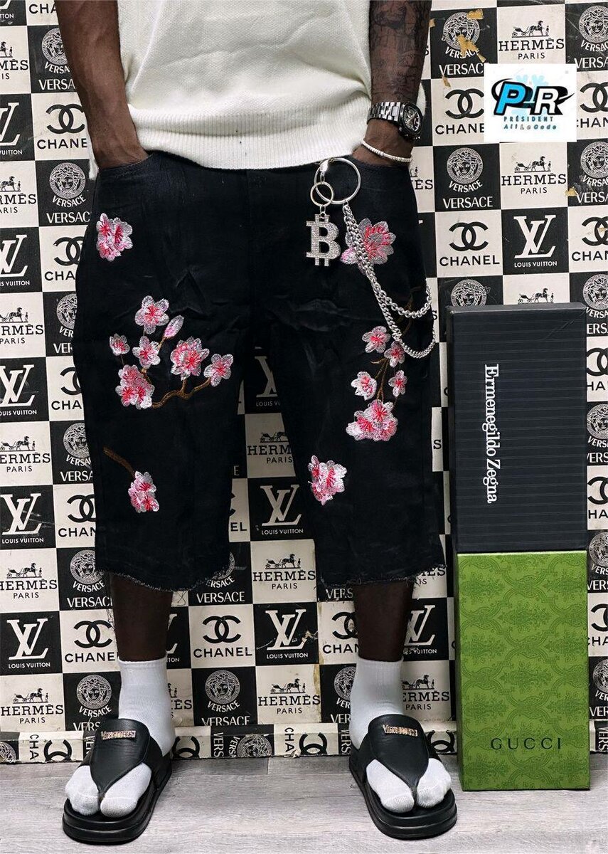 Shorts en jean brodés homme