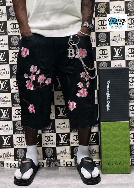 Shorts en jean brodés homme