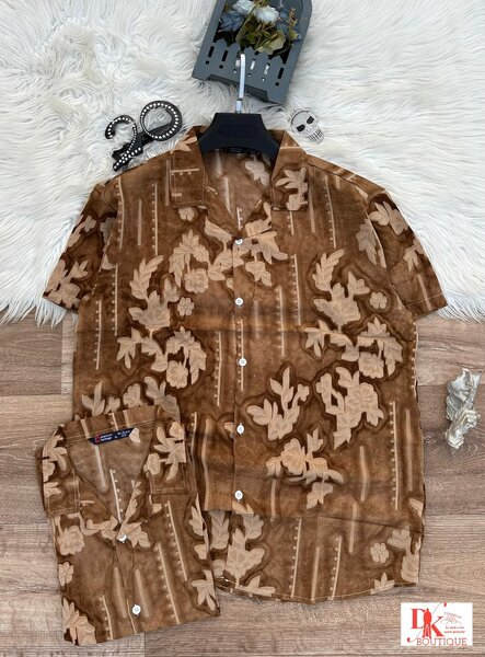 Chemise hawaïenne marron floral