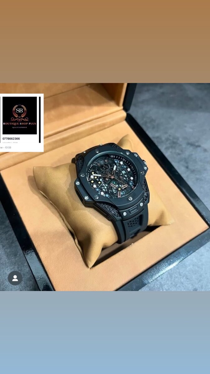Montre hublot bracelet en gomme authentique avec sa boîte