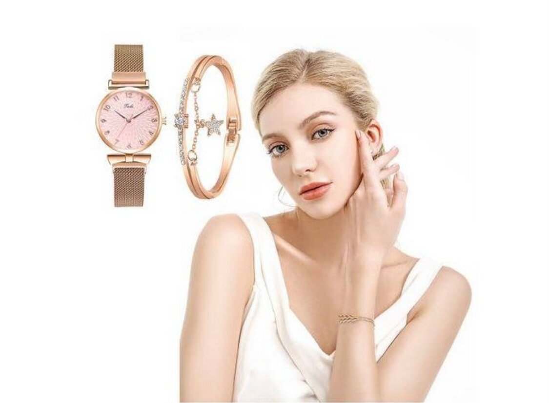 Montre et Bracelet Rose Élégant