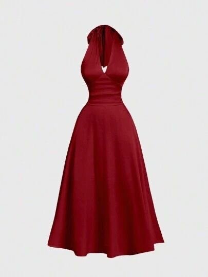 Elegant Red Halter Dress