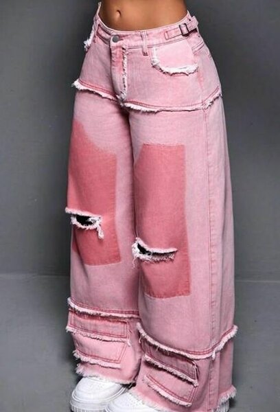 Jean large rose déchiré