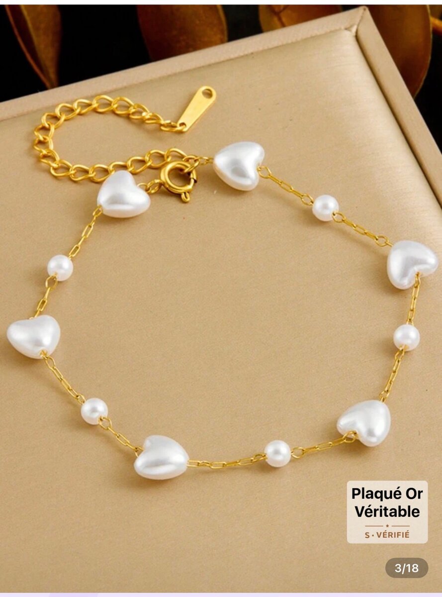 Bracelet en perles cœur doré