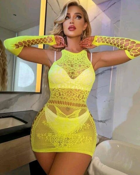 Robe croche jaune fluo sexy