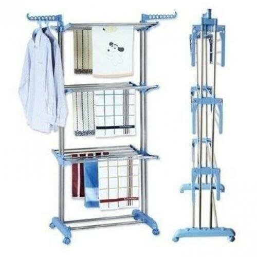 Sèche Linge Inox 3 Niveaux Multifonctions Avec Roues  - Bleu