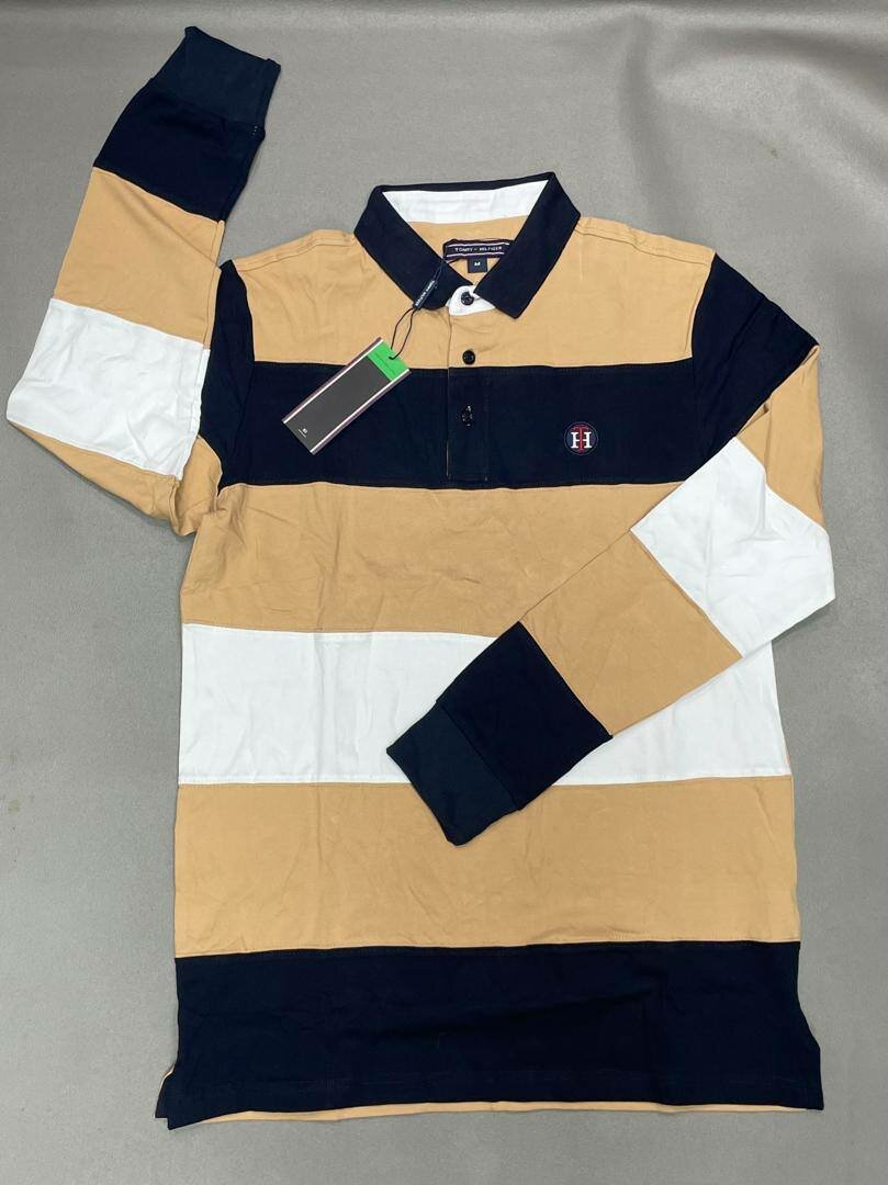 Polo homme rayé manches longues