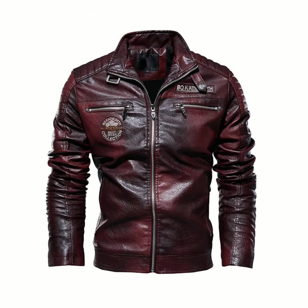 Manteau en cuir marron BOKATIESETH pour homme