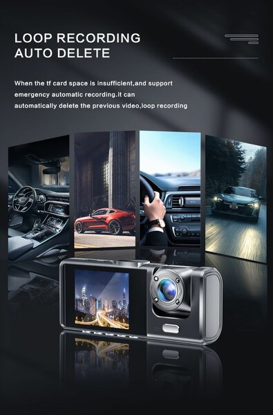 Vehicle 3Lens Dashcam Camcorder Monitor Recorder 3Inch
