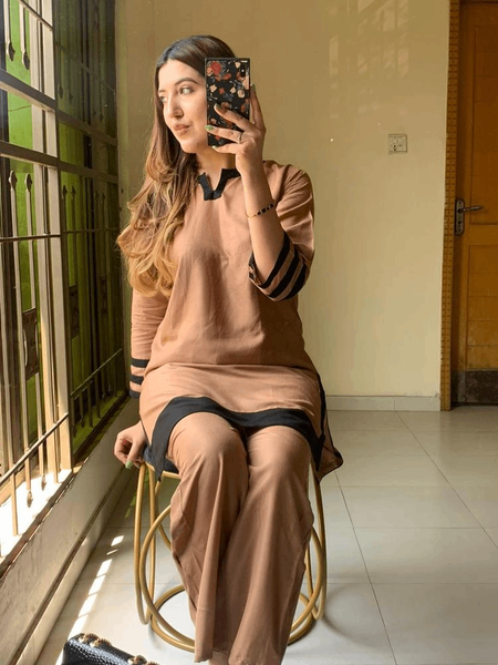 2 Pcs Women's Stitched Arabic Lawn Shirt and Trouser