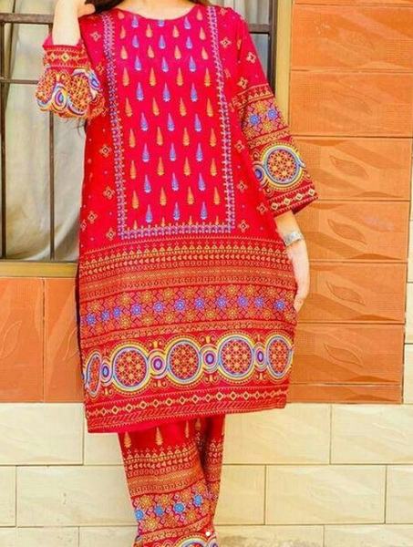 2 Pcs Women's Stitched Linen Printed Suit