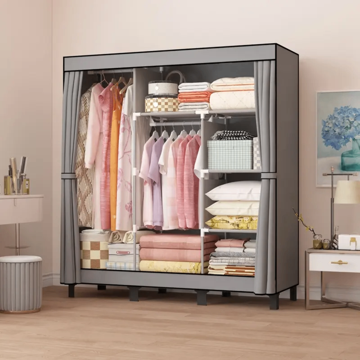 Armoire Penderie Modulable avec Rideaux