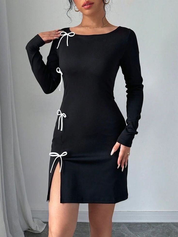 Robe Noire Élégante avec Nœuds