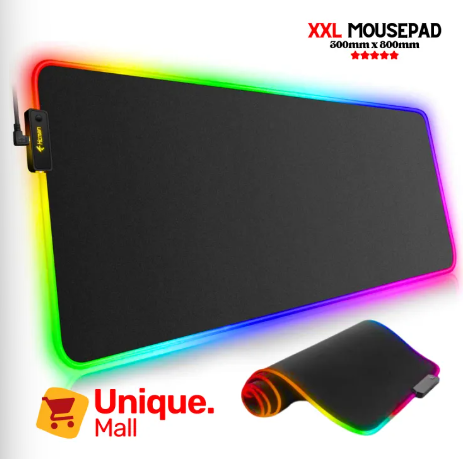 【RGB MOUSE PAD】 Gaming Mouse Pad SMALL & Large XXL Size - Extended Soft Cloth Multi Color Light Change Mousepad Mat with Non-Slip Rubber Base & 14 Lighting Modes for Gamers, PC Computer, Laptop, Office - (800×300×4mm) - Black - UNIQUE MALL