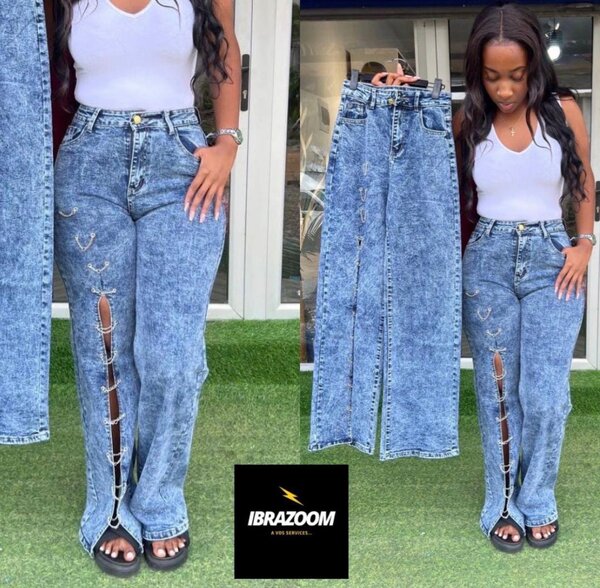 Jean délavé fendu femme