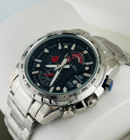 horloge chrome avec cadran noir edifice casio 