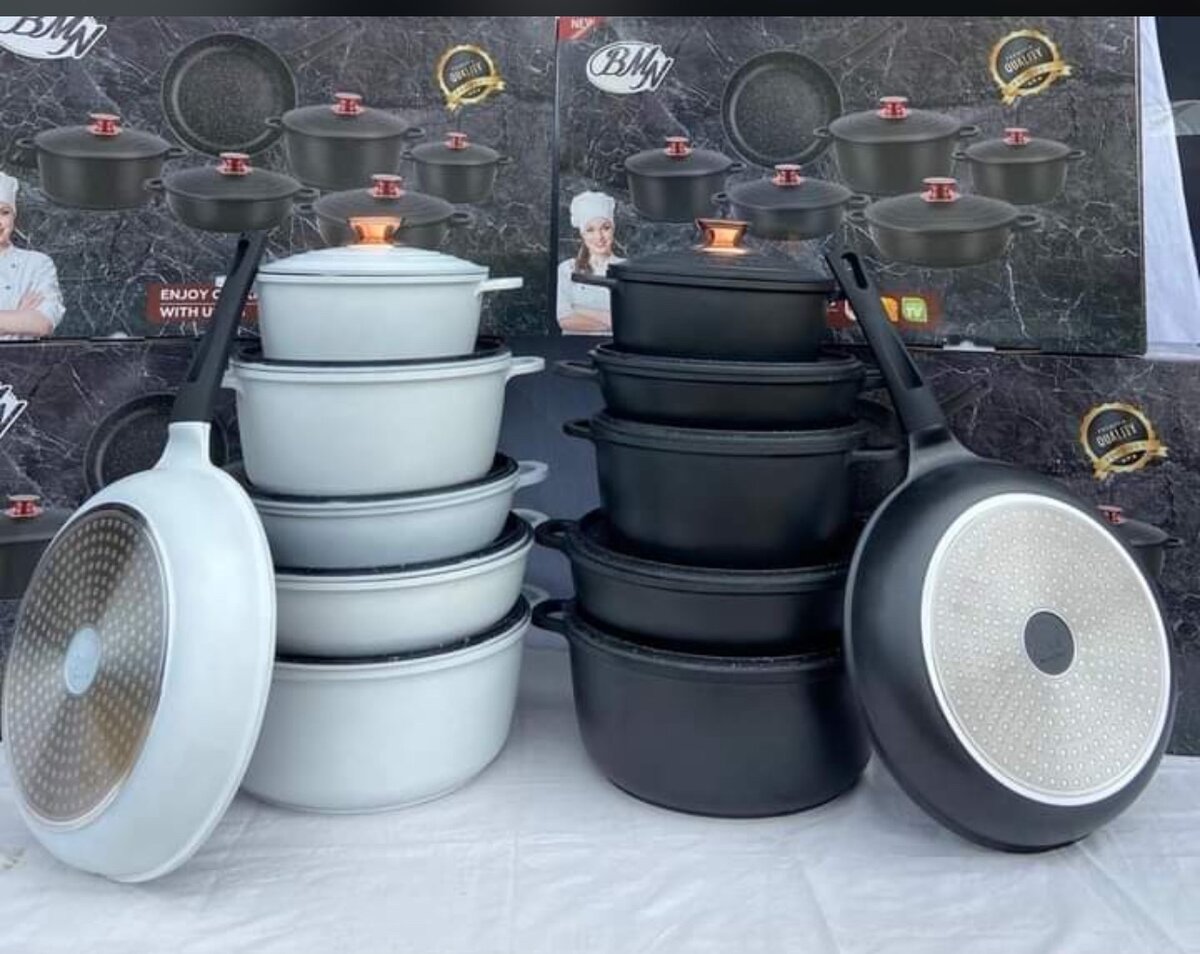 BMN Heavy Nonstick cookware 9pcs aet Black/White