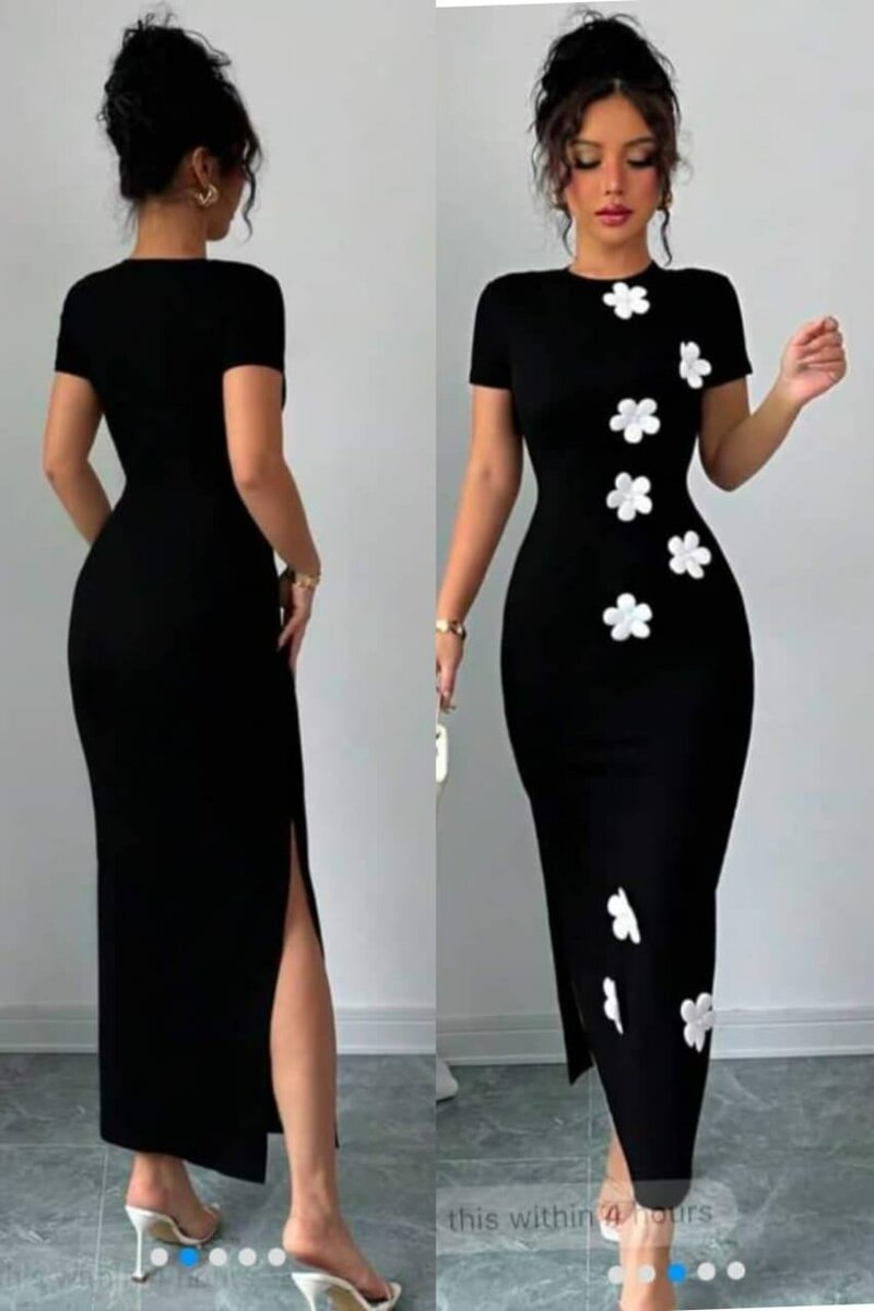 Robe noire à fleurs élégantes