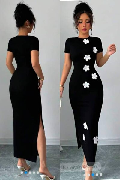 Robe noire à fleurs élégantes