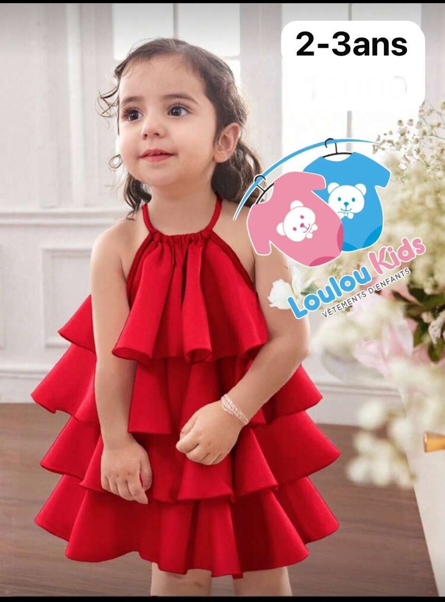 Robe Fille Étagée Rouge