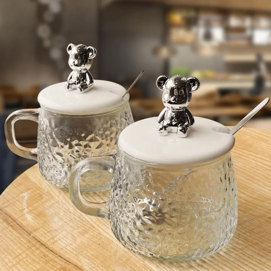 Tasse en verre avec couvercle ours