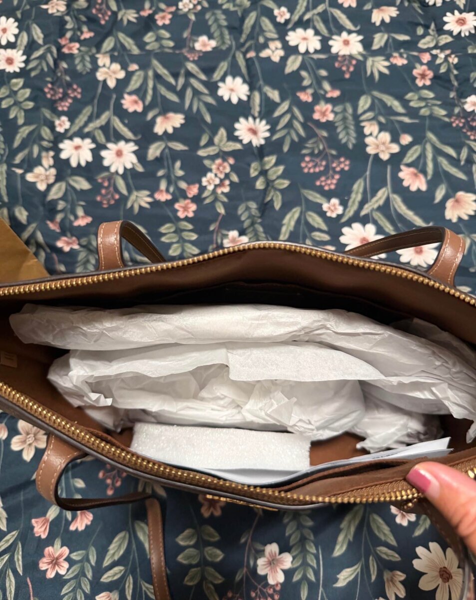 Sac cabas COACH en cuir marron avec flocons de neige